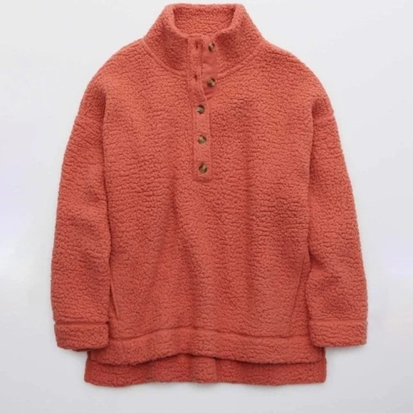 aerie Sweaters - Aerie Coral Quarter Button Down Sherpa Size Medium